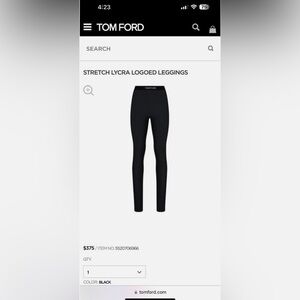 Tom Ford Black Stretch Lycra Leggings